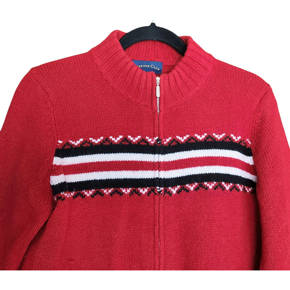 Charter Club Woolmark 100% Pure New Wool Womens Red Sweater Full Zip Mock Neck M - Picture 3 of 7